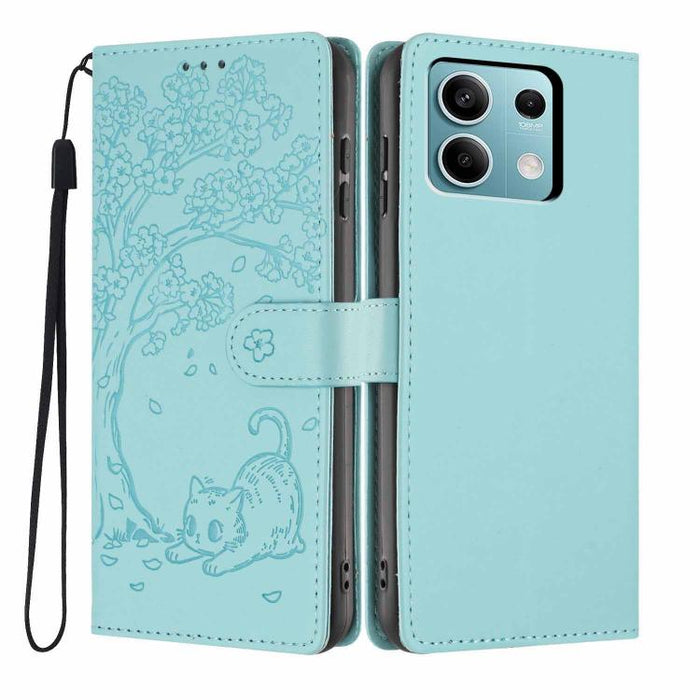 Funda para teléfono plegable de piel vegana con relieve de gato y árbol, For Redmi Note 14 Pro 4G, For Redmi Note 14 4G Global 163.25mm, For Redmi 14C 4G / A3 Pro 4G, For Redmi Note 14 5G, For Redmi Note 14 Pro 5G, For Redmi 13 4G                      ...