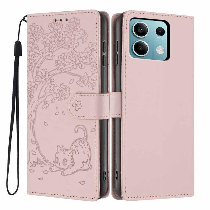 Funda para teléfono plegable de piel vegana con relieve de gato y árbol, For Redmi Note 14 Pro 4G, For Redmi Note 14 4G Global 163.25mm, For Redmi 14C 4G / A3 Pro 4G, For Redmi Note 14 5G, For Redmi Note 14 Pro 5G, For Redmi 13 4G                      ...
