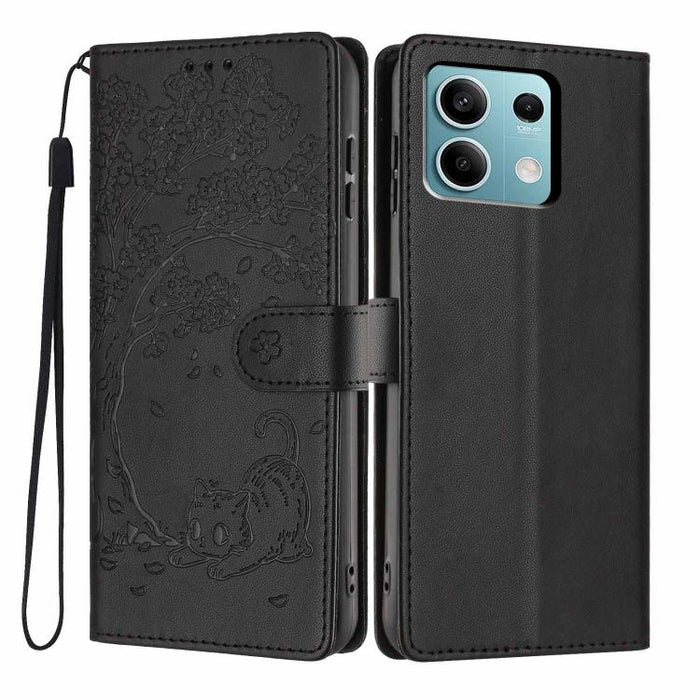 Funda para teléfono plegable de piel vegana con relieve de gato y árbol, For Redmi Note 14 Pro 4G, For Redmi Note 14 4G Global 163.25mm, For Redmi 14C 4G / A3 Pro 4G, For Redmi Note 14 5G, For Redmi Note 14 Pro 5G, For Redmi 13 4G                      ...