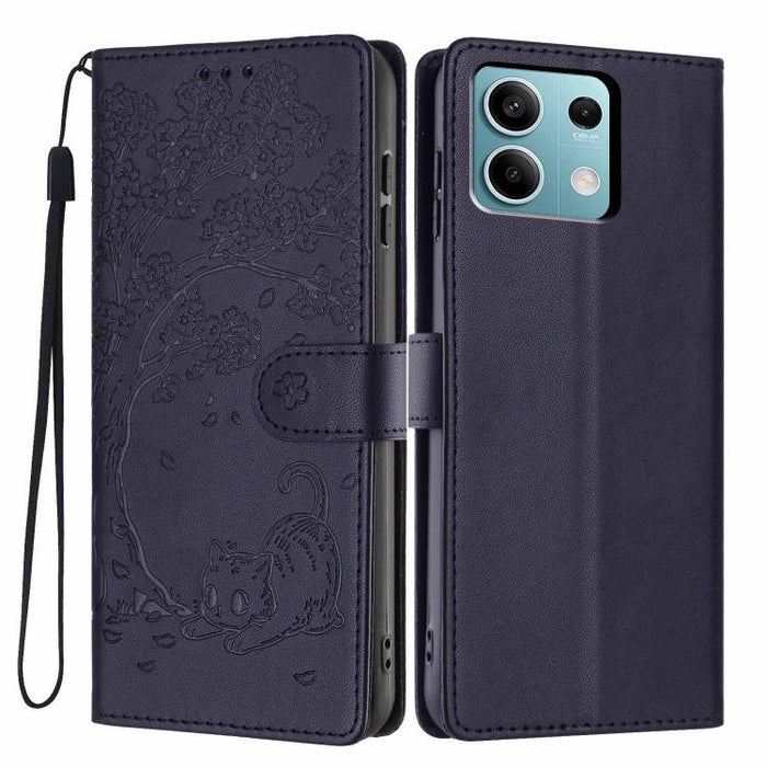 Funda para teléfono plegable de piel vegana con relieve de gato y árbol, For Redmi Note 14 Pro 4G, For Redmi Note 14 4G Global 163.25mm, For Redmi 14C 4G / A3 Pro 4G, For Redmi Note 14 5G, For Redmi Note 14 Pro 5G, For Redmi 13 4G                      ...