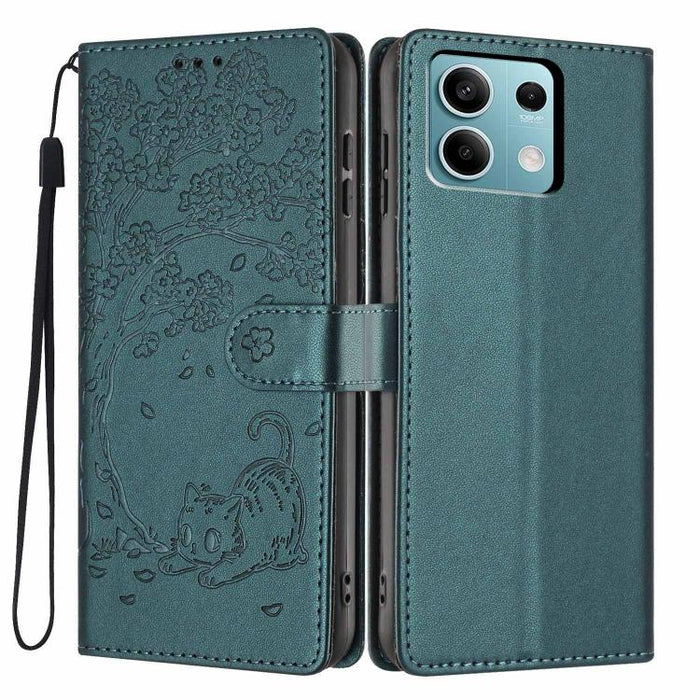 Funda para teléfono plegable de piel vegana con relieve de gato y árbol, For Redmi Note 14 Pro 4G, For Redmi Note 14 4G Global 163.25mm, For Redmi 14C 4G / A3 Pro 4G, For Redmi Note 14 5G, For Redmi Note 14 Pro 5G, For Redmi 13 4G                      ...