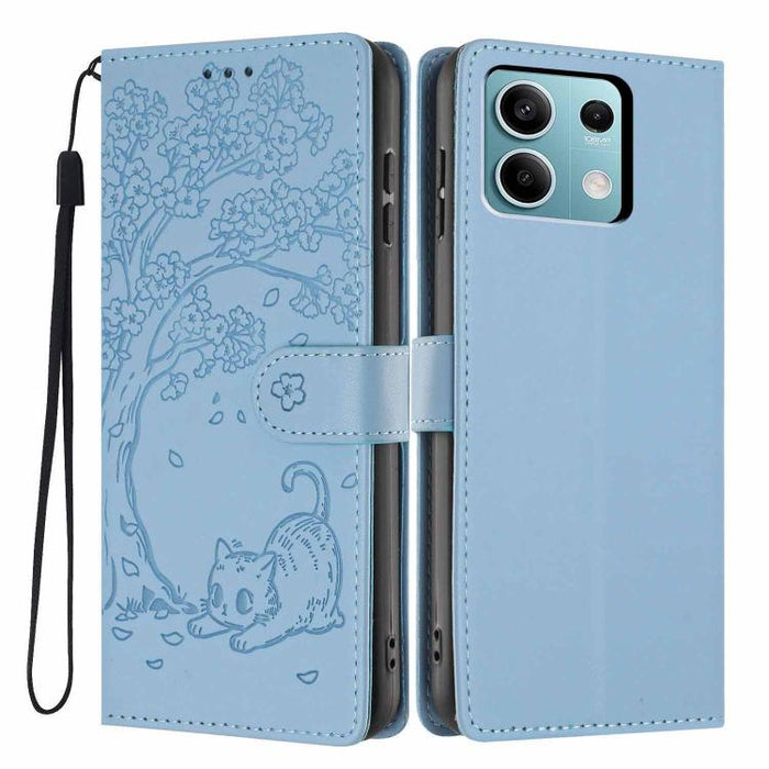Funda para teléfono plegable de piel vegana con relieve de gato y árbol, For Redmi Note 14 Pro 4G, For Redmi Note 14 4G Global 163.25mm, For Redmi 14C 4G / A3 Pro 4G, For Redmi Note 14 5G, For Redmi Note 14 Pro 5G, For Redmi 13 4G                      ...