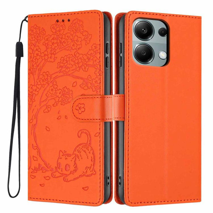 Funda para teléfono plegable de piel vegana con relieve de gato y árbol, For Redmi Note 14 Pro 4G, For Redmi Note 14 4G Global 163.25mm, For Redmi 14C 4G / A3 Pro 4G, For Redmi Note 14 5G, For Redmi Note 14 Pro 5G, For Redmi 13 4G                      ...