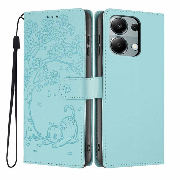 Funda para teléfono plegable de piel vegana con relieve de gato y árbol, For Redmi Note 14 Pro 4G, For Redmi Note 14 4G Global 163.25mm, For Redmi 14C 4G / A3 Pro 4G, For Redmi Note 14 5G, For Redmi Note 14 Pro 5G, For Redmi 13 4G                      ...