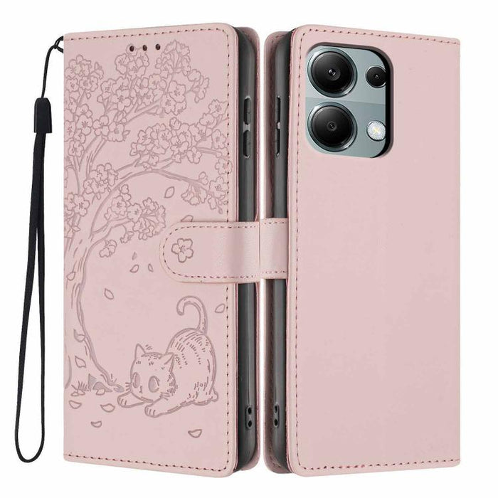 Funda para teléfono plegable de piel vegana con relieve de gato y árbol, For Redmi Note 14 Pro 4G, For Redmi Note 14 4G Global 163.25mm, For Redmi 14C 4G / A3 Pro 4G, For Redmi Note 14 5G, For Redmi Note 14 Pro 5G, For Redmi 13 4G                      ...