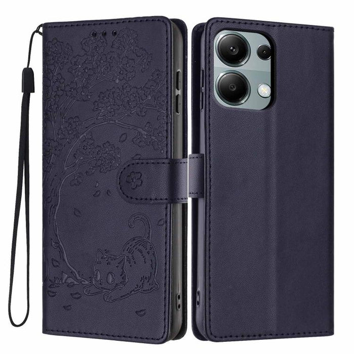 Funda para teléfono plegable de piel vegana con relieve de gato y árbol, For Redmi Note 14 Pro 4G, For Redmi Note 14 4G Global 163.25mm, For Redmi 14C 4G / A3 Pro 4G, For Redmi Note 14 5G, For Redmi Note 14 Pro 5G, For Redmi 13 4G                      ...