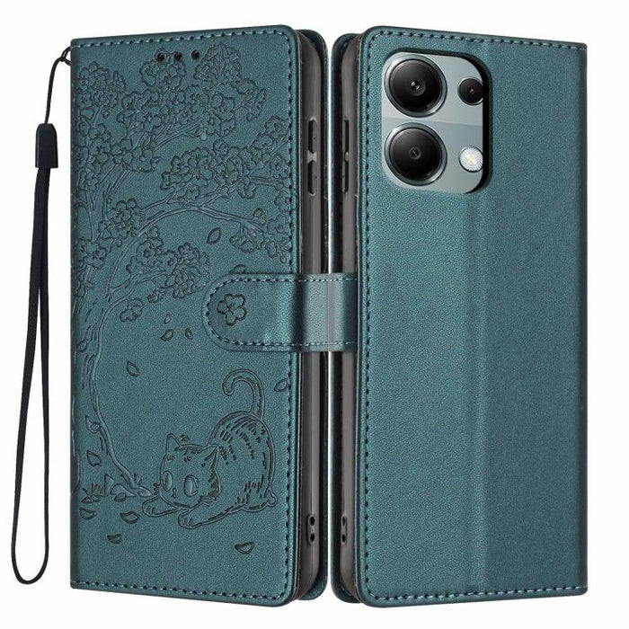 Funda para teléfono plegable de piel vegana con relieve de gato y árbol, For Redmi Note 14 Pro 4G, For Redmi Note 14 4G Global 163.25mm, For Redmi 14C 4G / A3 Pro 4G, For Redmi Note 14 5G, For Redmi Note 14 Pro 5G, For Redmi 13 4G                      ...