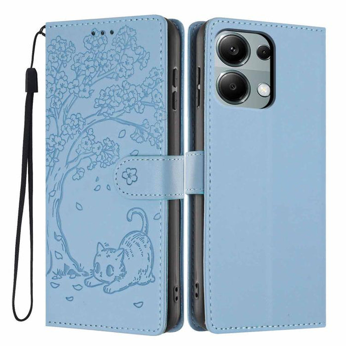Funda para teléfono plegable de piel vegana con relieve de gato y árbol, For Redmi Note 14 Pro 4G, For Redmi Note 14 4G Global 163.25mm, For Redmi 14C 4G / A3 Pro 4G, For Redmi Note 14 5G, For Redmi Note 14 Pro 5G, For Redmi 13 4G                      ...