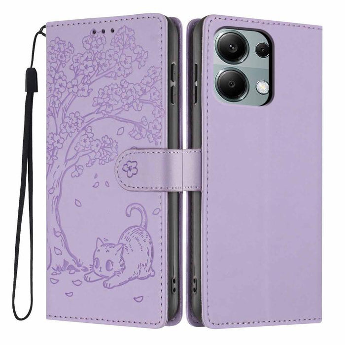 Funda para teléfono plegable de piel vegana con relieve de gato y árbol, For Redmi Note 14 Pro 4G, For Redmi Note 14 4G Global 163.25mm, For Redmi 14C 4G / A3 Pro 4G, For Redmi Note 14 5G, For Redmi Note 14 Pro 5G, For Redmi 13 4G                      ...