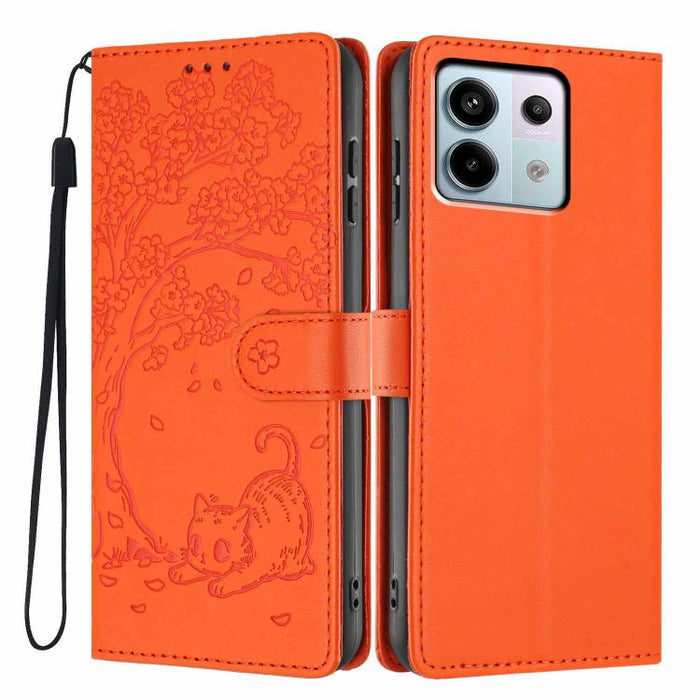 Funda para teléfono plegable de piel vegana con relieve de gato y árbol, For Redmi Note 13 Pro 5G, For Redmi Note 12S, For Redmi Note 12 4G Global, For Redmi Note 12 Pro 5G Global, For Redmi Note 12 5G / Poco X5, For Redmi 12C                          ...