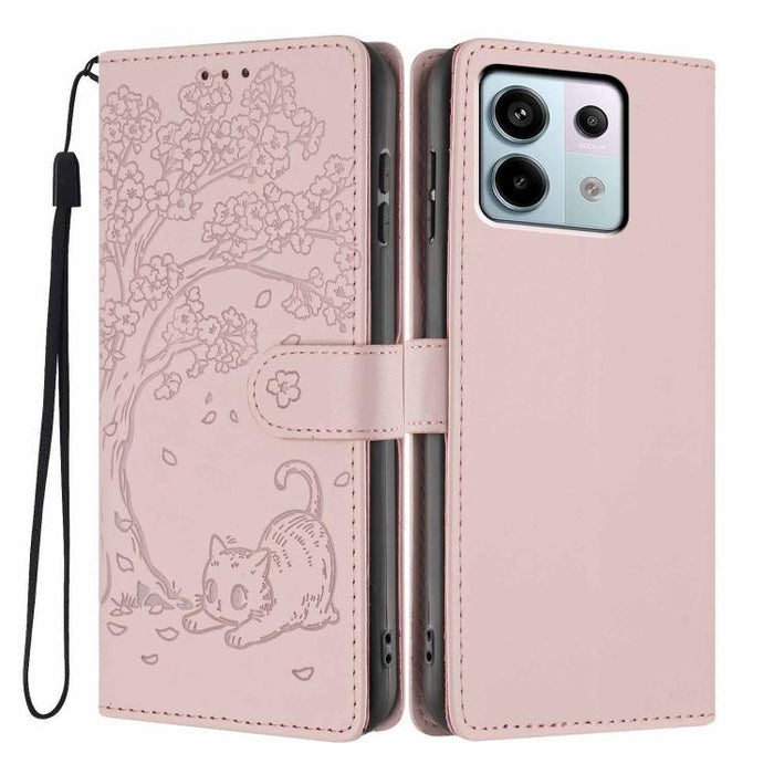 Funda para teléfono plegable de piel vegana con relieve de gato y árbol, For Redmi Note 13 Pro 5G, For Redmi Note 12S, For Redmi Note 12 4G Global, For Redmi Note 12 Pro 5G Global, For Redmi Note 12 5G / Poco X5, For Redmi 12C                          ...