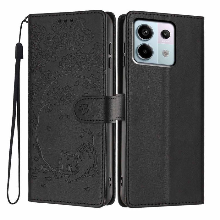 Funda para teléfono plegable de piel vegana con relieve de gato y árbol, For Redmi Note 13 Pro 5G, For Redmi Note 12S, For Redmi Note 12 4G Global, For Redmi Note 12 Pro 5G Global, For Redmi Note 12 5G / Poco X5, For Redmi 12C                          ...