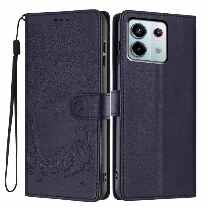 Funda para teléfono plegable de piel vegana con relieve de gato y árbol, For Redmi Note 13 Pro 5G, For Redmi Note 12S, For Redmi Note 12 4G Global, For Redmi Note 12 Pro 5G Global, For Redmi Note 12 5G / Poco X5, For Redmi 12C                          ...