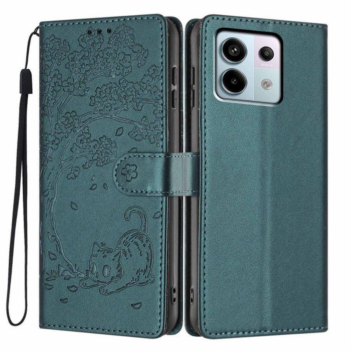 Funda para teléfono plegable de piel vegana con relieve de gato y árbol, For Redmi Note 13 Pro 5G, For Redmi Note 12S, For Redmi Note 12 4G Global, For Redmi Note 12 Pro 5G Global, For Redmi Note 12 5G / Poco X5, For Redmi 12C                          ...