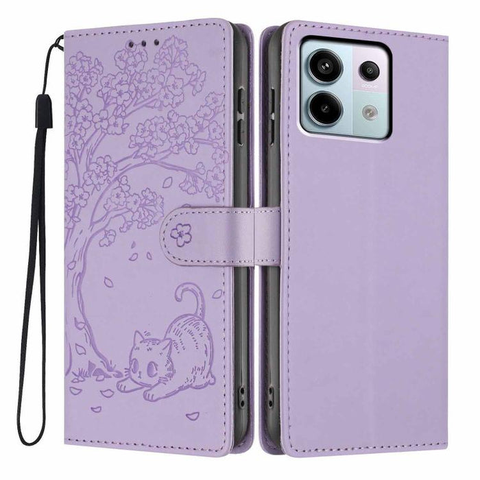 Funda para teléfono plegable de piel vegana con relieve de gato y árbol, For Redmi Note 13 Pro 5G, For Redmi Note 12S, For Redmi Note 12 4G Global, For Redmi Note 12 Pro 5G Global, For Redmi Note 12 5G / Poco X5, For Redmi 12C                          ...