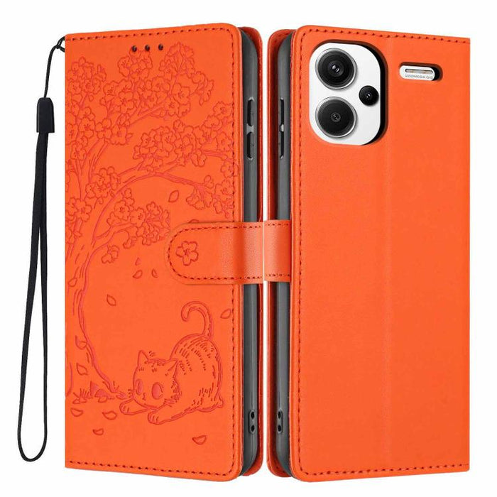 Funda para teléfono plegable de piel vegana con relieve de gato y árbol, For Redmi Note 14 Pro 4G, For Redmi Note 14 4G Global 163.25mm, For Redmi 14C 4G / A3 Pro 4G, For Redmi Note 14 5G, For Redmi Note 14 Pro 5G, For Redmi 13 4G                      ...