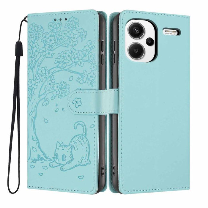 Funda para teléfono plegable de piel vegana con relieve de gato y árbol, For Redmi Note 14 Pro 4G, For Redmi Note 14 4G Global 163.25mm, For Redmi 14C 4G / A3 Pro 4G, For Redmi Note 14 5G, For Redmi Note 14 Pro 5G, For Redmi 13 4G                      ...