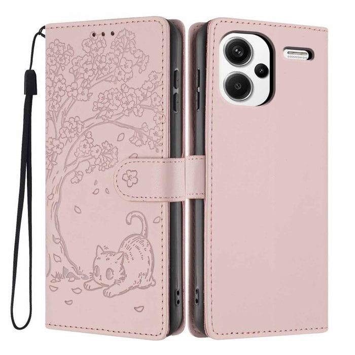 Funda para teléfono plegable de piel vegana con relieve de gato y árbol, For Redmi Note 14 Pro 4G, For Redmi Note 14 4G Global 163.25mm, For Redmi 14C 4G / A3 Pro 4G, For Redmi Note 14 5G, For Redmi Note 14 Pro 5G, For Redmi 13 4G                      ...