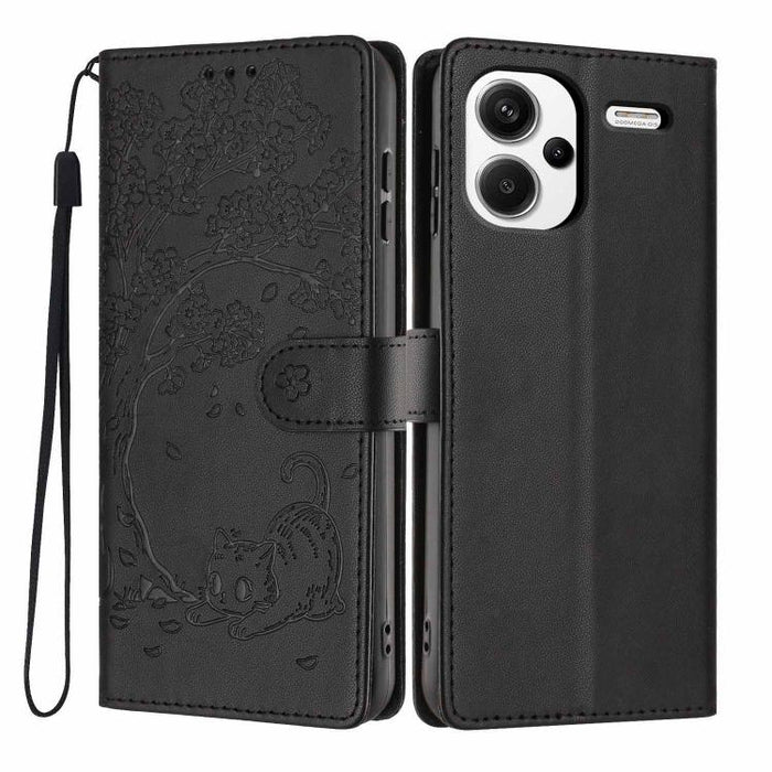 Funda para teléfono plegable de piel vegana con relieve de gato y árbol, For Redmi Note 14 Pro 4G, For Redmi Note 14 4G Global 163.25mm, For Redmi 14C 4G / A3 Pro 4G, For Redmi Note 14 5G, For Redmi Note 14 Pro 5G, For Redmi 13 4G                      ...
