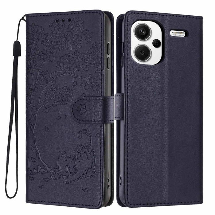 Funda para teléfono plegable de piel vegana con relieve de gato y árbol, For Redmi Note 14 Pro 4G, For Redmi Note 14 4G Global 163.25mm, For Redmi 14C 4G / A3 Pro 4G, For Redmi Note 14 5G, For Redmi Note 14 Pro 5G, For Redmi 13 4G                      ...