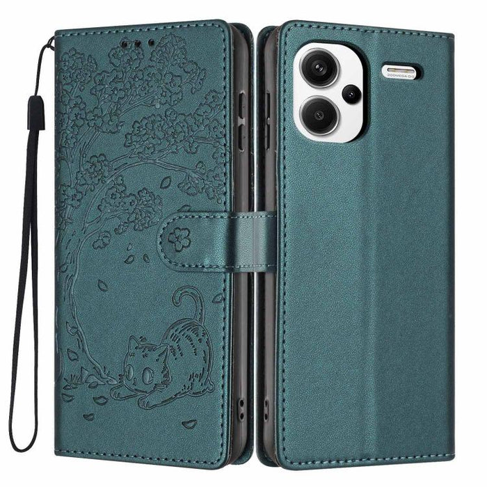 Funda para teléfono plegable de piel vegana con relieve de gato y árbol, For Redmi Note 14 Pro 4G, For Redmi Note 14 4G Global 163.25mm, For Redmi 14C 4G / A3 Pro 4G, For Redmi Note 14 5G, For Redmi Note 14 Pro 5G, For Redmi 13 4G                      ...