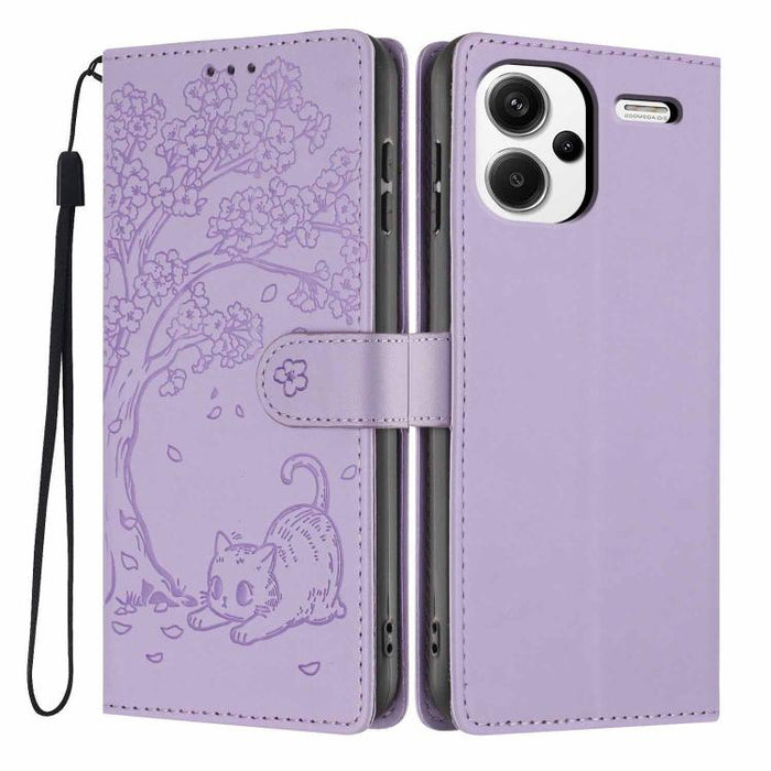 Funda para teléfono plegable de piel vegana con relieve de gato y árbol, For Redmi Note 14 Pro 4G, For Redmi Note 14 4G Global 163.25mm, For Redmi 14C 4G / A3 Pro 4G, For Redmi Note 14 5G, For Redmi Note 14 Pro 5G, For Redmi 13 4G                      ...