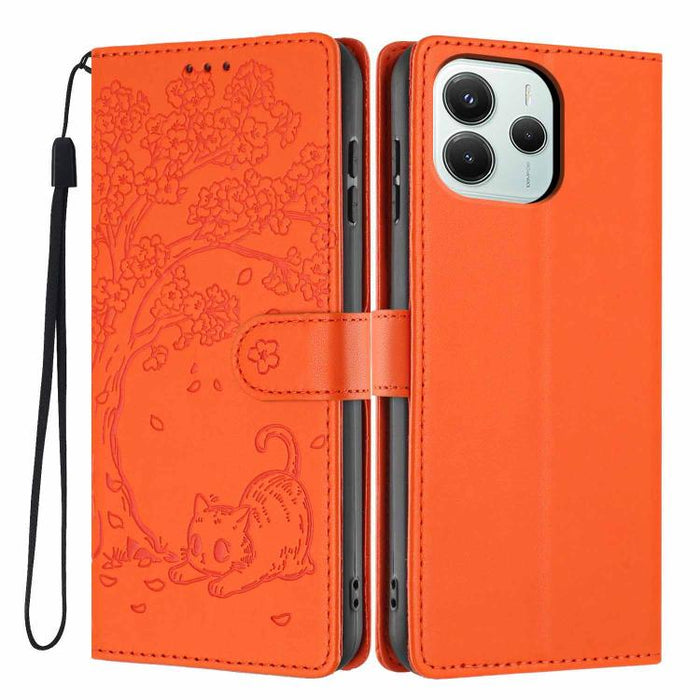 Funda para teléfono plegable de piel vegana con relieve de gato y árbol, For Redmi Note 14 Pro 4G, For Redmi Note 14 4G Global 163.25mm, For Redmi 14C 4G / A3 Pro 4G, For Redmi Note 14 5G, For Redmi Note 14 Pro 5G, For Redmi 13 4G                      ...