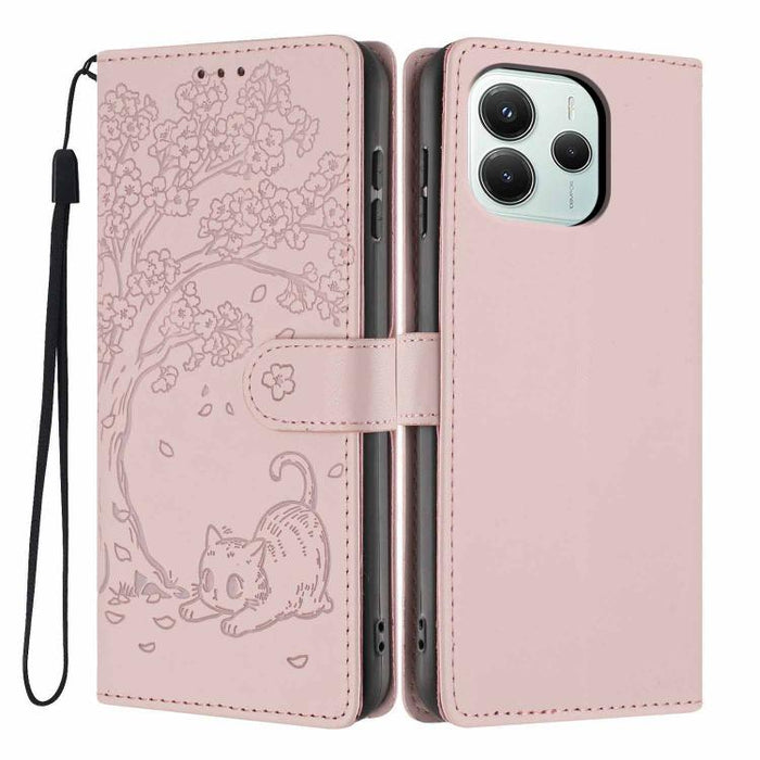 Funda para teléfono plegable de piel vegana con relieve de gato y árbol, For Redmi Note 14 Pro 4G, For Redmi Note 14 4G Global 163.25mm, For Redmi 14C 4G / A3 Pro 4G, For Redmi Note 14 5G, For Redmi Note 14 Pro 5G, For Redmi 13 4G                      ...