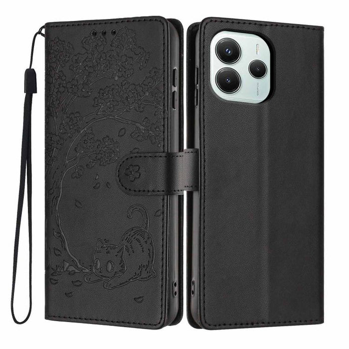 Funda para teléfono plegable de piel vegana con relieve de gato y árbol, For Redmi Note 14 Pro 4G, For Redmi Note 14 4G Global 163.25mm, For Redmi 14C 4G / A3 Pro 4G, For Redmi Note 14 5G, For Redmi Note 14 Pro 5G, For Redmi 13 4G                      ...