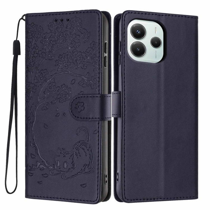 Funda para teléfono plegable de piel vegana con relieve de gato y árbol, For Redmi Note 14 Pro 4G, For Redmi Note 14 4G Global 163.25mm, For Redmi 14C 4G / A3 Pro 4G, For Redmi Note 14 5G, For Redmi Note 14 Pro 5G, For Redmi 13 4G                      ...