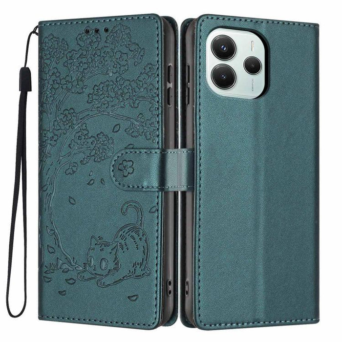 Funda para teléfono plegable de piel vegana con relieve de gato y árbol, For Redmi Note 14 Pro 4G, For Redmi Note 14 4G Global 163.25mm, For Redmi 14C 4G / A3 Pro 4G, For Redmi Note 14 5G, For Redmi Note 14 Pro 5G, For Redmi 13 4G                      ...