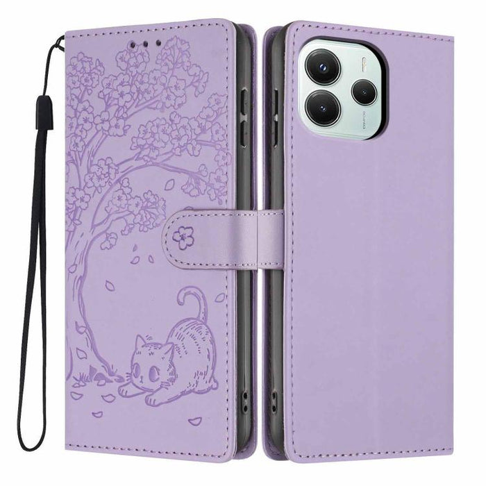 Funda para teléfono plegable de piel vegana con relieve de gato y árbol, For Redmi Note 14 Pro 4G, For Redmi Note 14 4G Global 163.25mm, For Redmi 14C 4G / A3 Pro 4G, For Redmi Note 14 5G, For Redmi Note 14 Pro 5G, For Redmi 13 4G                      ...