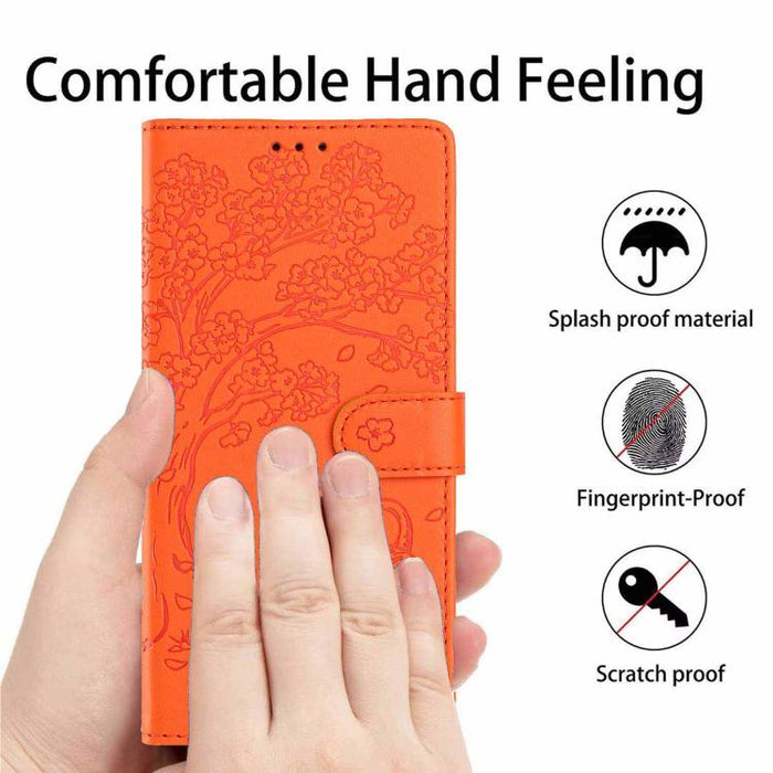 Funda para teléfono plegable de piel vegana con relieve de gato y árbol, For Redmi Note 14 Pro 4G, For Redmi Note 14 4G Global 163.25mm, For Redmi 14C 4G / A3 Pro 4G, For Redmi Note 14 5G, For Redmi Note 14 Pro 5G, For Redmi 13 4G                      ...