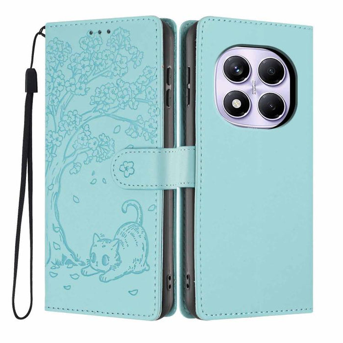 Funda para teléfono plegable de piel vegana con relieve de gato y árbol, For Redmi Note 14 Pro 4G, For Redmi Note 14 4G Global 163.25mm, For Redmi 14C 4G / A3 Pro 4G, For Redmi Note 14 5G, For Redmi Note 14 Pro 5G, For Redmi 13 4G                      ...