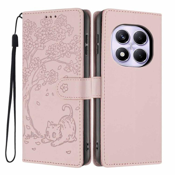 Funda para teléfono plegable de piel vegana con relieve de gato y árbol, For Redmi Note 14 Pro 4G, For Redmi Note 14 4G Global 163.25mm, For Redmi 14C 4G / A3 Pro 4G, For Redmi Note 14 5G, For Redmi Note 14 Pro 5G, For Redmi 13 4G                      ...