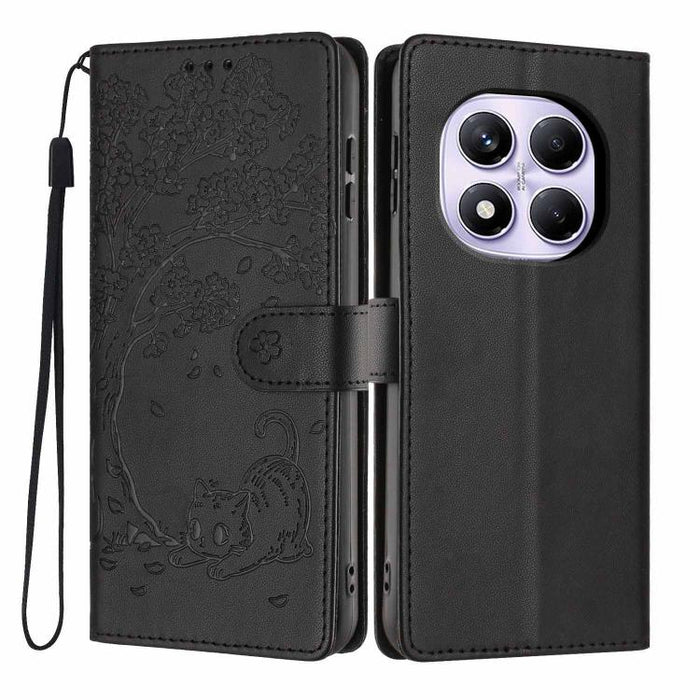 Funda para teléfono plegable de piel vegana con relieve de gato y árbol, For Redmi Note 14 Pro 4G, For Redmi Note 14 4G Global 163.25mm, For Redmi 14C 4G / A3 Pro 4G, For Redmi Note 14 5G, For Redmi Note 14 Pro 5G, For Redmi 13 4G                      ...