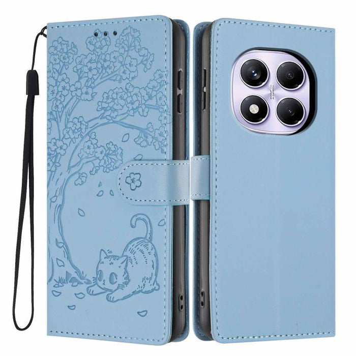 Funda para teléfono plegable de piel vegana con relieve de gato y árbol, For Redmi Note 14 Pro 4G, For Redmi Note 14 4G Global 163.25mm, For Redmi 14C 4G / A3 Pro 4G, For Redmi Note 14 5G, For Redmi Note 14 Pro 5G, For Redmi 13 4G                      ...