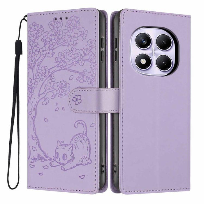 Funda para teléfono plegable de piel vegana con relieve de gato y árbol, For Redmi Note 14 Pro 4G, For Redmi Note 14 4G Global 163.25mm, For Redmi 14C 4G / A3 Pro 4G, For Redmi Note 14 5G, For Redmi Note 14 Pro 5G, For Redmi 13 4G                      ...