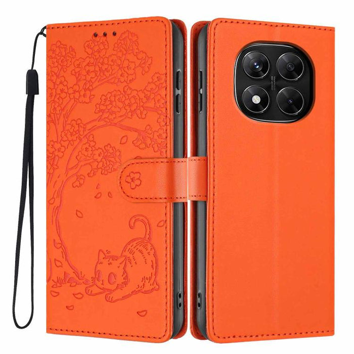 Funda para teléfono plegable de piel vegana con relieve de gato y árbol, For Redmi Note 14 Pro 4G, For Redmi Note 14 4G Global 163.25mm, For Redmi 14C 4G / A3 Pro 4G, For Redmi Note 14 5G, For Redmi Note 14 Pro 5G, For Redmi 13 4G                      ...