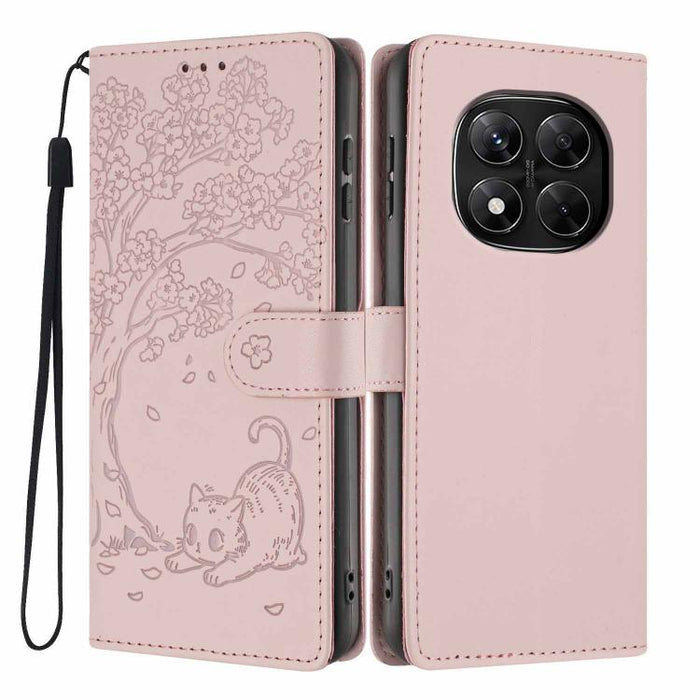 Funda para teléfono plegable de piel vegana con relieve de gato y árbol, For Redmi Note 14 Pro 4G, For Redmi Note 14 4G Global 163.25mm, For Redmi 14C 4G / A3 Pro 4G, For Redmi Note 14 5G, For Redmi Note 14 Pro 5G, For Redmi 13 4G                      ...