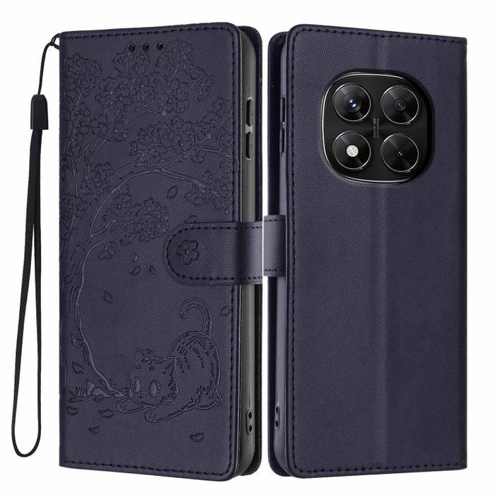 Funda para teléfono plegable de piel vegana con relieve de gato y árbol, For Redmi Note 14 Pro 4G, For Redmi Note 14 4G Global 163.25mm, For Redmi 14C 4G / A3 Pro 4G, For Redmi Note 14 5G, For Redmi Note 14 Pro 5G, For Redmi 13 4G                      ...