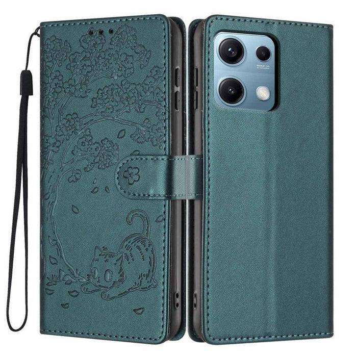 Funda para teléfono plegable de piel vegana con relieve de gato y árbol, For Redmi Note 15 Pro+ 5G Global 163.3mm, For Redmi Note 15 4G / 5G Global 164mm, For Redmi Note 15 Pro 4G Global 163.2mm, For Redmi Note 15 Pro 5G Global 163.6mm                 ...