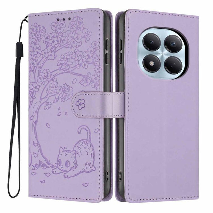 Funda para teléfono plegable de piel vegana con relieve de gato y árbol, For Redmi Note 15 Pro+ 5G Global 163.3mm, For Redmi Note 15 4G / 5G Global 164mm, For Redmi Note 15 Pro 4G Global 163.2mm, For Redmi Note 15 Pro 5G Global 163.6mm                 ...