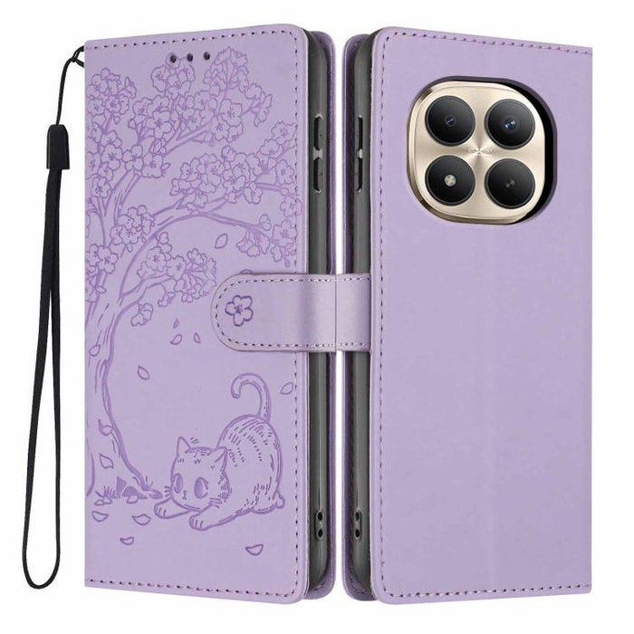 Funda para teléfono plegable de piel vegana con relieve de gato y árbol, For Redmi Note 15 Pro+ 5G Global 163.3mm, For Redmi Note 15 4G / 5G Global 164mm, For Redmi Note 15 Pro 4G Global 163.2mm, For Redmi Note 15 Pro 5G Global 163.6mm                 ...