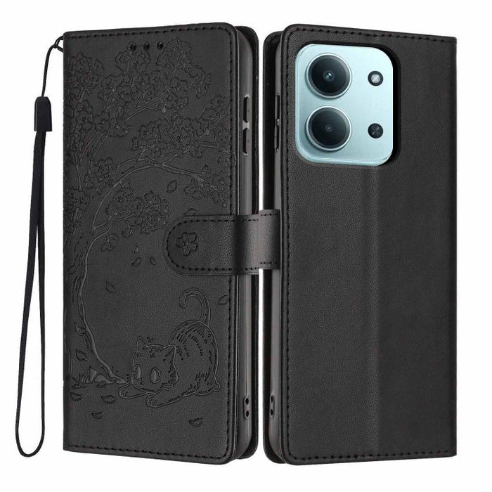 Funda para teléfono plegable de piel vegana con relieve de gato y árbol, For Redmi Note 15 Pro+ 5G Global 163.3mm, For Redmi Note 15 4G / 5G Global 164mm, For Redmi Note 15 Pro 4G Global 163.2mm, For Redmi Note 15 Pro 5G Global 163.6mm                 ...