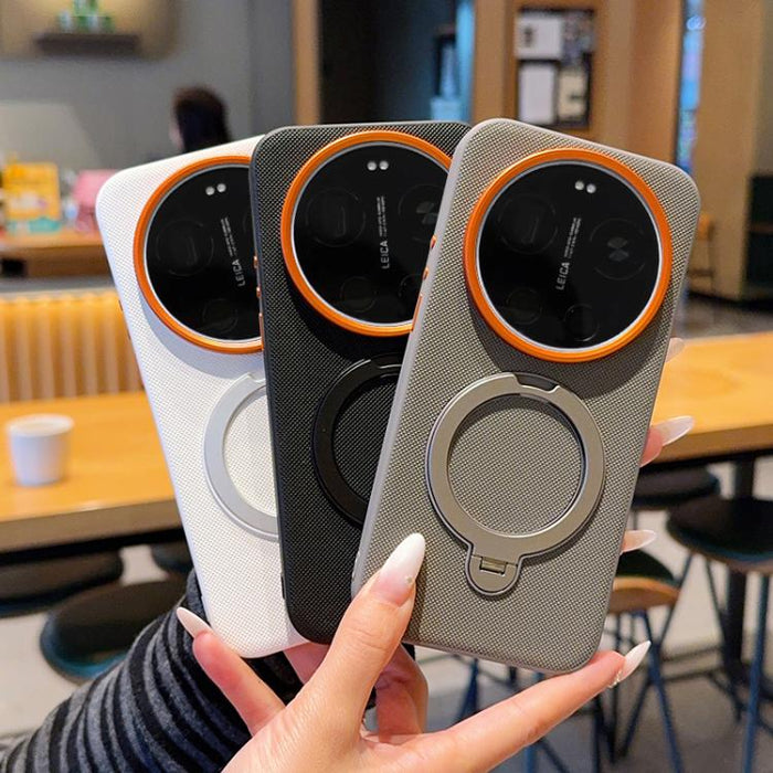 Funda magnética para teléfono con soporte giratorio de PC + TPU y piel vegana, For Xiaomi 17 Ultra