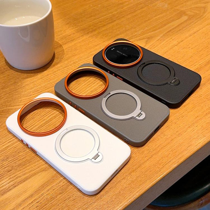 Funda magnética para teléfono con soporte giratorio de PC + TPU y piel vegana, For Xiaomi 17 Ultra