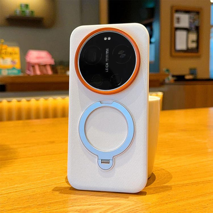 Funda magnética para teléfono con soporte giratorio de PC + TPU y piel vegana, For Xiaomi 17 Ultra