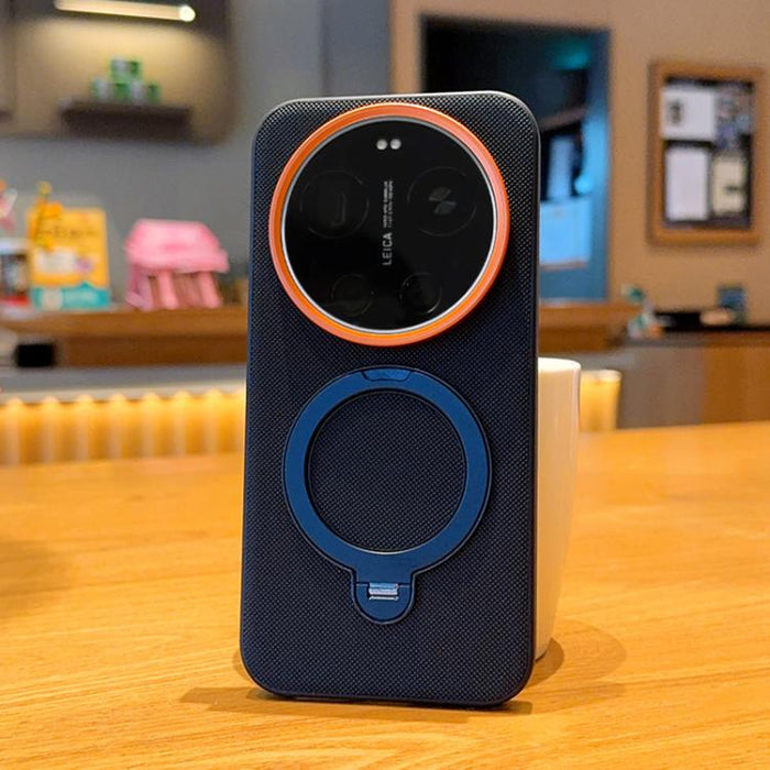 Funda magnética para teléfono con soporte giratorio de PC + TPU y piel vegana, For Xiaomi 17 Ultra
