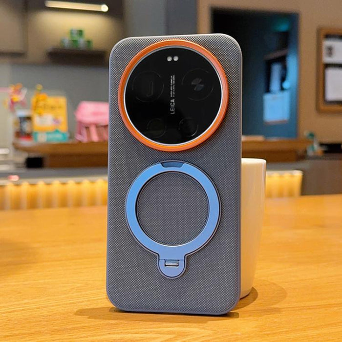 Funda magnética para teléfono con soporte giratorio de PC + TPU y piel vegana, For Xiaomi 17 Ultra